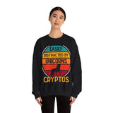 Easily Distracted by Unicorns Cryptos Crypto Crewneck Sweatshirt – Cryptocurrency Shirt for Enthusiasts, Traders, and Meme Lovers