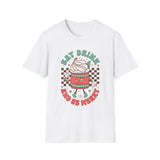 Eat Drink and Be Merry Holiday Coffee Cup Tee - Christmas Coffee Shirt, Hot Chocolate, Holiday Fun, Festive Drink Tee