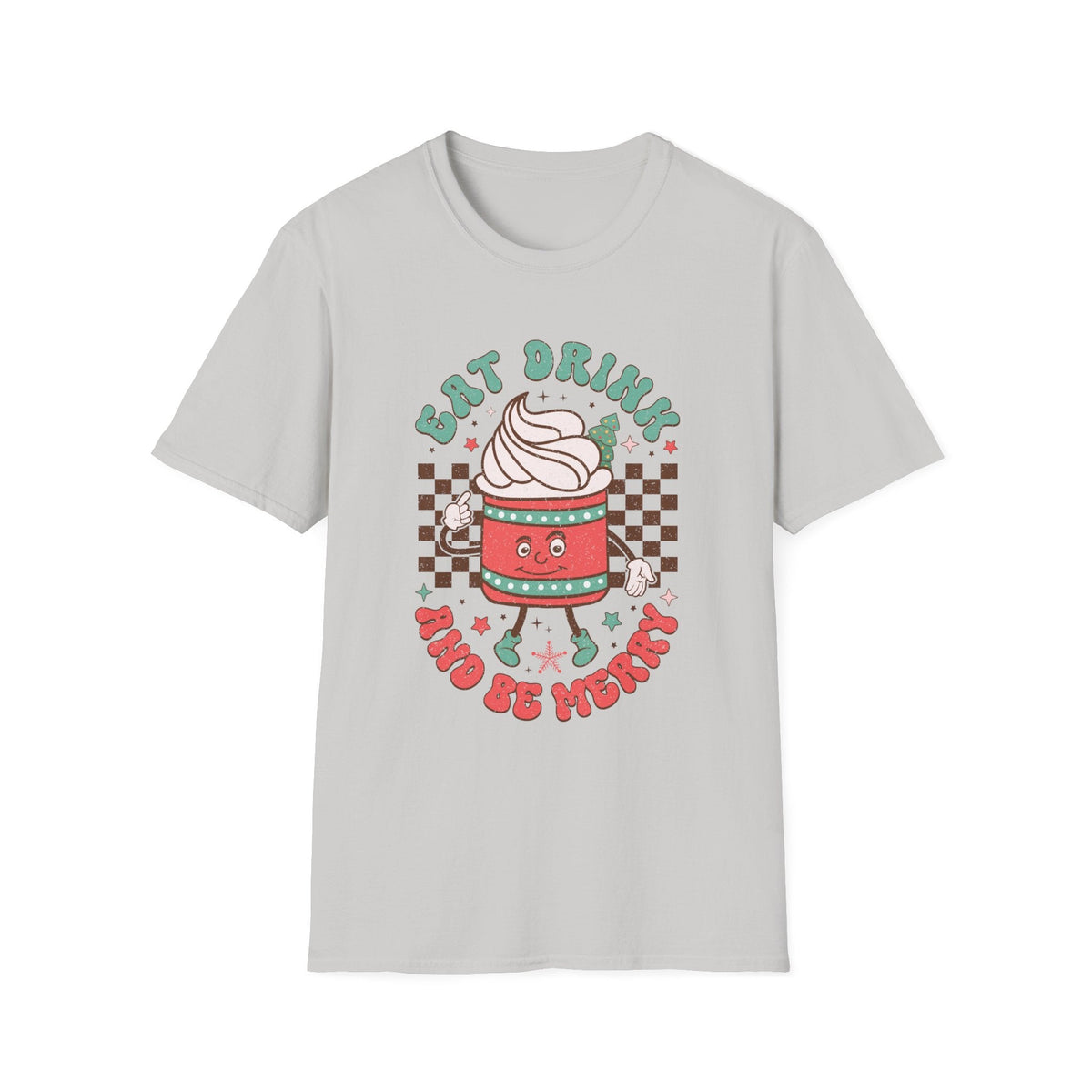 Eat Drink and Be Merry Holiday Coffee Cup Tee - Christmas Coffee Shirt, Hot Chocolate, Holiday Fun, Festive Drink Tee