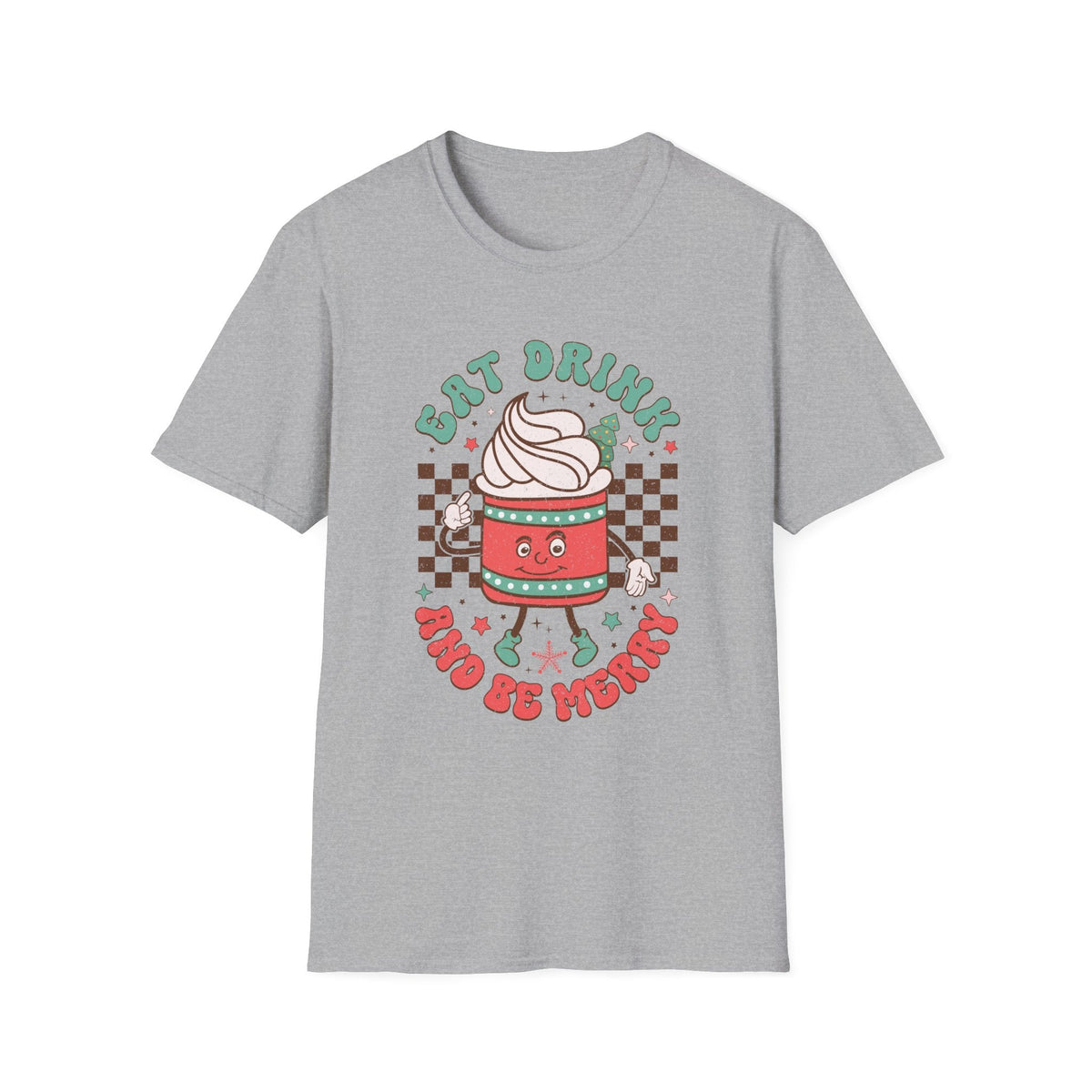 Eat Drink and Be Merry Holiday Coffee Cup Tee - Christmas Coffee Shirt, Hot Chocolate, Holiday Fun, Festive Drink Tee