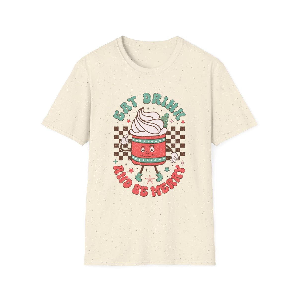 Eat Drink and Be Merry Holiday Coffee Cup Tee - Christmas Coffee Shirt, Hot Chocolate, Holiday Fun, Festive Drink Tee