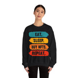 Eat Sleep Buy NFTs Repeat Crypto Crewneck Sweatshirt – Cryptocurrency Shirt for Enthusiasts, Traders, and Meme Lovers