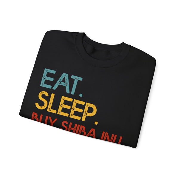 Eat Sleep Buy Shiba Inu Repeat Crypto Crewneck Sweatshirt – Cryptocurrency Shirt for Enthusiasts, Traders, and Meme Lovers