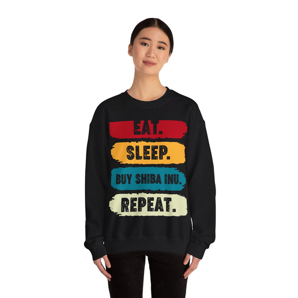 Eat Sleep Buy Shiba Inu Repeat Crypto Crewneck Sweatshirt – Cryptocurrency Shirt for Enthusiasts, Traders, and Meme Lovers