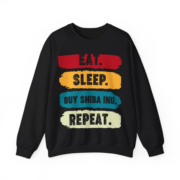 Eat Sleep Buy Shiba Inu Repeat Crypto Crewneck Sweatshirt – Cryptocurrency Shirt for Enthusiasts, Traders, and Meme Lovers