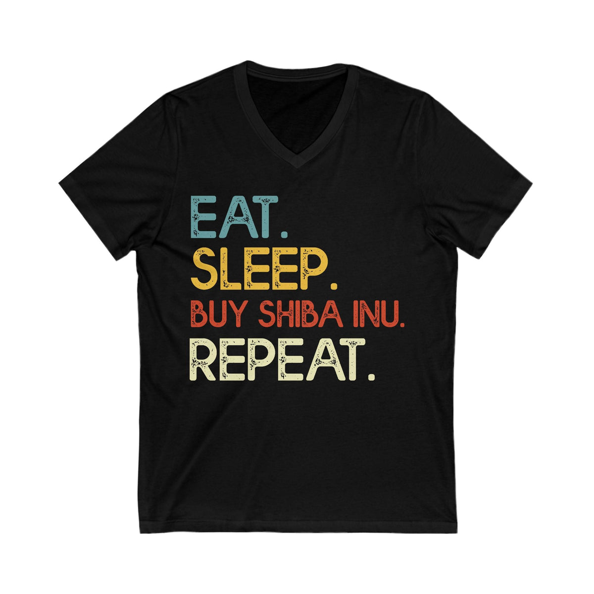 Eat Sleep Buy Shiba Inu Repeat Crypto V-Neck – Cryptocurrency Shirt for Enthusiasts, Traders, and Meme Lovers