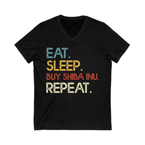 Eat Sleep Buy Shiba Inu Repeat Crypto V-Neck – Cryptocurrency Shirt for Enthusiasts, Traders, and Meme Lovers