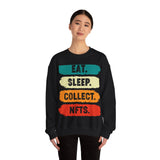 Eat Sleep Collect NFTs Crypto Crewneck Sweatshirt – Cryptocurrency Shirt for Enthusiasts, Traders, and Meme Lovers