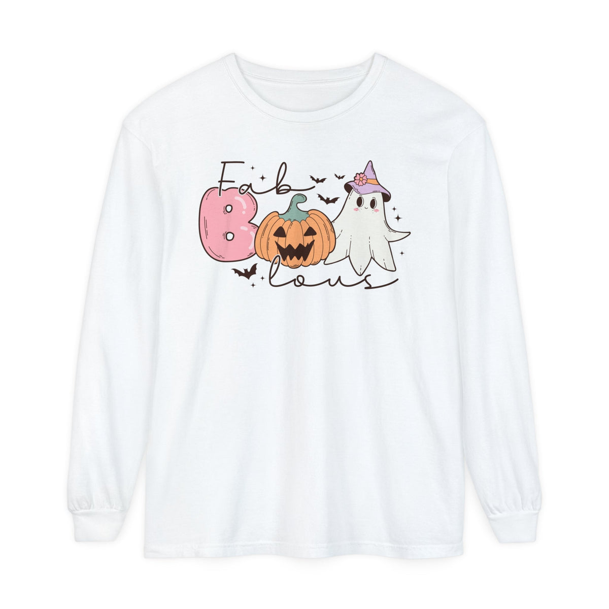 Fab Boo-lous Ghost Pumpkin Halloween Long Sleeve T-Shirt - Cute Ghost Witch Graphic Tee