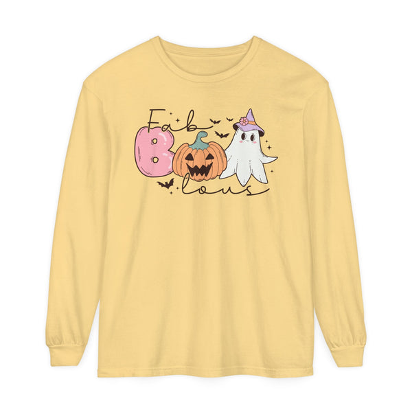 Fab Boo-lous Ghost Pumpkin Halloween Long Sleeve T-Shirt - Cute Ghost Witch Graphic Tee