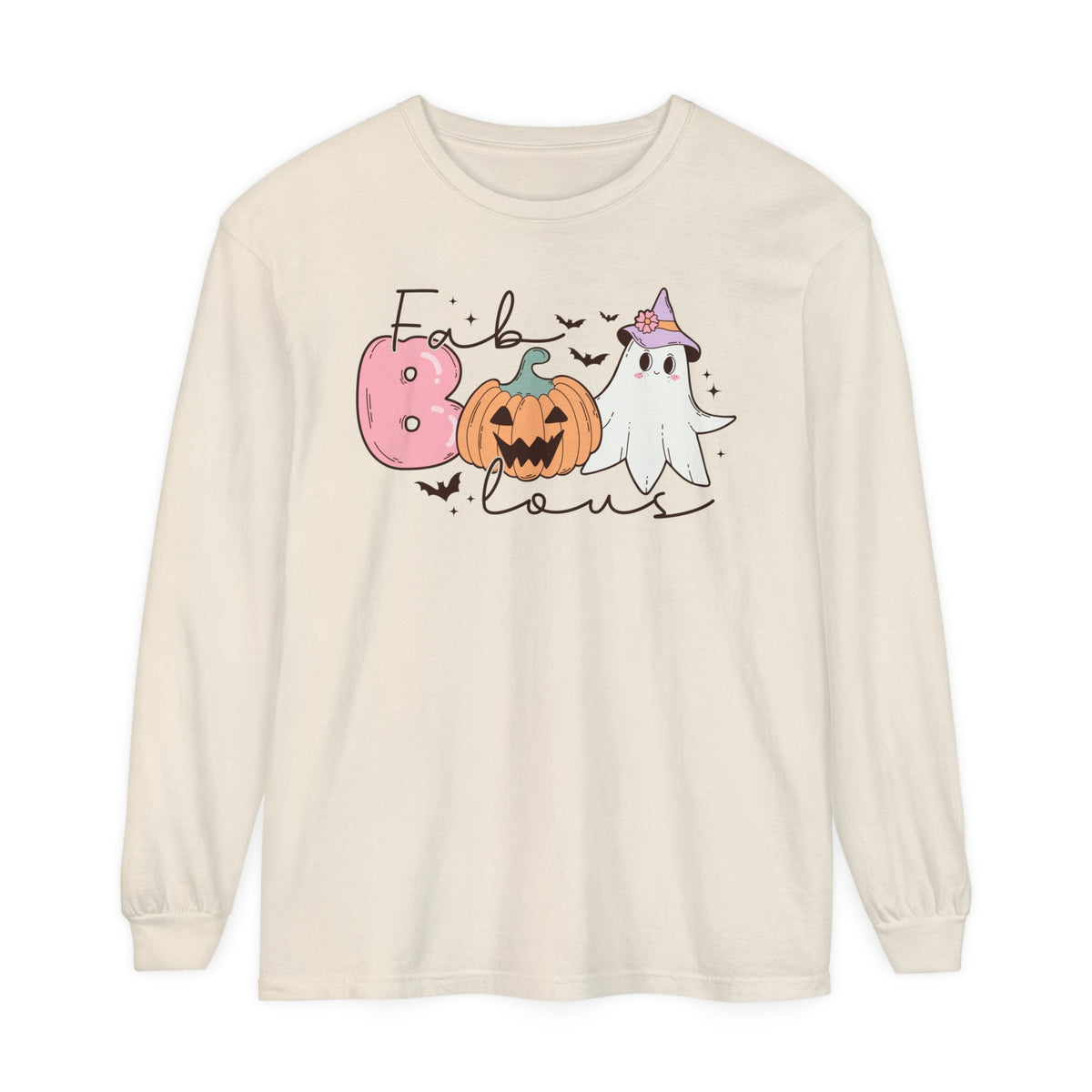 Fab Boo-lous Ghost Pumpkin Halloween Long Sleeve T-Shirt - Cute Ghost Witch Graphic Tee