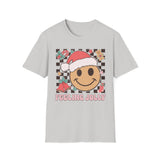 Feeling Jolly Christmas T-Shirt – Smiling Face, Santa Hat & Holiday Cheer