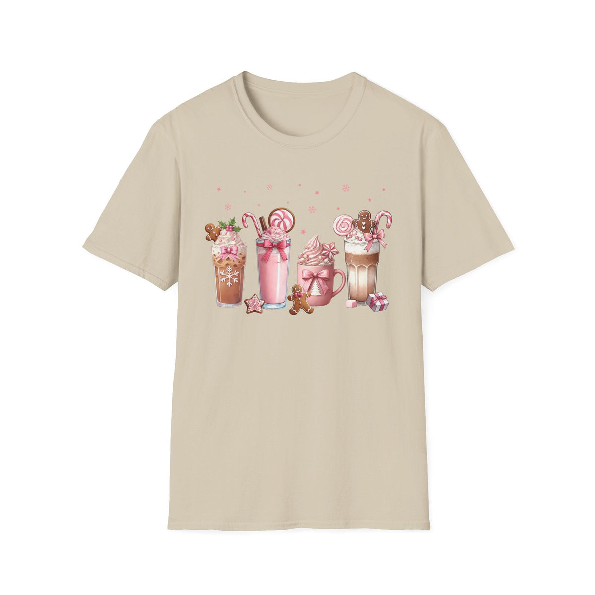 Festive Christmas Coffee T-Shirt - Cute Holiday Drink Design with Gingerbread and Candy Canes - Perfect Gift for Coffee