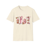 Festive Christmas Coffee T-Shirt - Cute Holiday Drink Design with Gingerbread and Candy Canes - Perfect Gift for Coffee