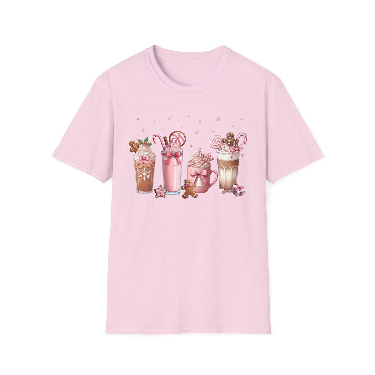 Festive Christmas Coffee T-Shirt - Cute Holiday Drink Design with Gingerbread and Candy Canes - Perfect Gift for Coffee