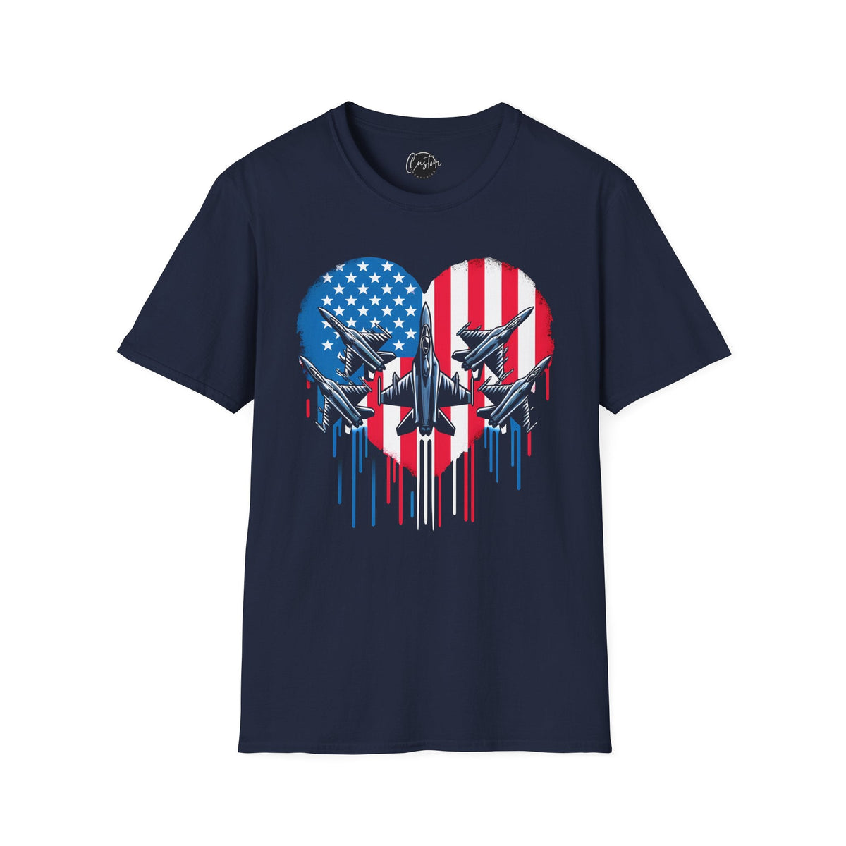 Fighter Jet Airplane American Flag Heart - 4th of July shirt, USA flag shirt, Red white blue tee, Patriotic - t-shirt, American pride tee