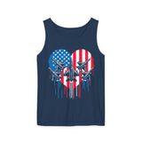 Fighter Jet Airplane American Flag Heart Unisex Garment-Dyed Tank Top