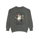 Floating Ghost Cat Halloween Sweatshirt - Magical Spooky Vibes Graphic Sweater