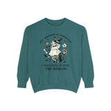 Floating Ghost Cat Halloween Sweatshirt - Magical Spooky Vibes Graphic Sweater