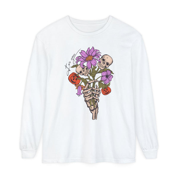 For You - Gothic Floral Skeleton Hand Halloween Long Sleeve T-Shirt