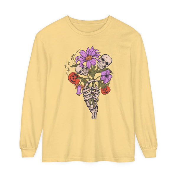 For You - Gothic Floral Skeleton Hand Halloween Long Sleeve T-Shirt