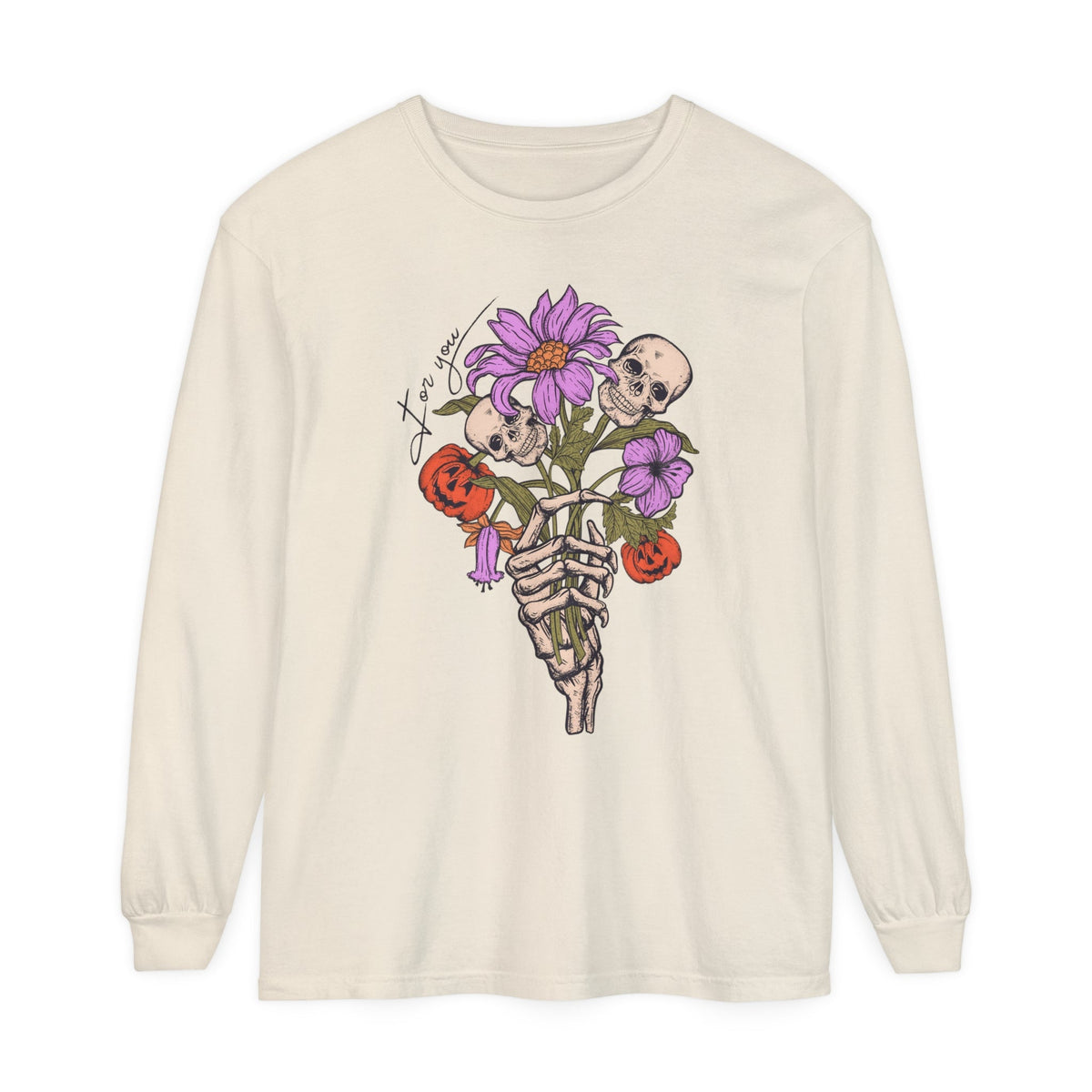 For You - Gothic Floral Skeleton Hand Halloween Long Sleeve T-Shirt