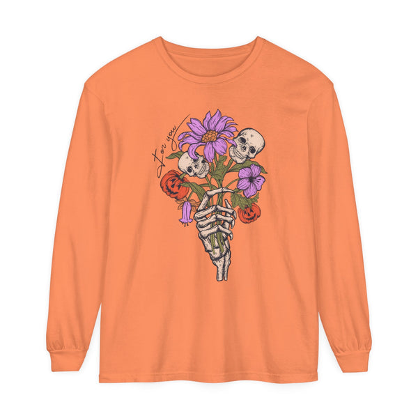 For You - Gothic Floral Skeleton Hand Halloween Long Sleeve T-Shirt