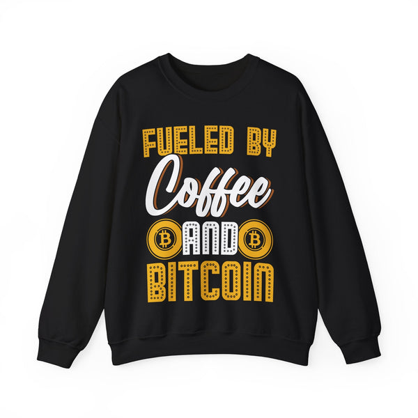 Fueled by Coffee and Bitcoin Crypto Crewneck Sweatshirt – Cryptocurrency Shirt for Enthusiasts, Traders, and Meme Lovers