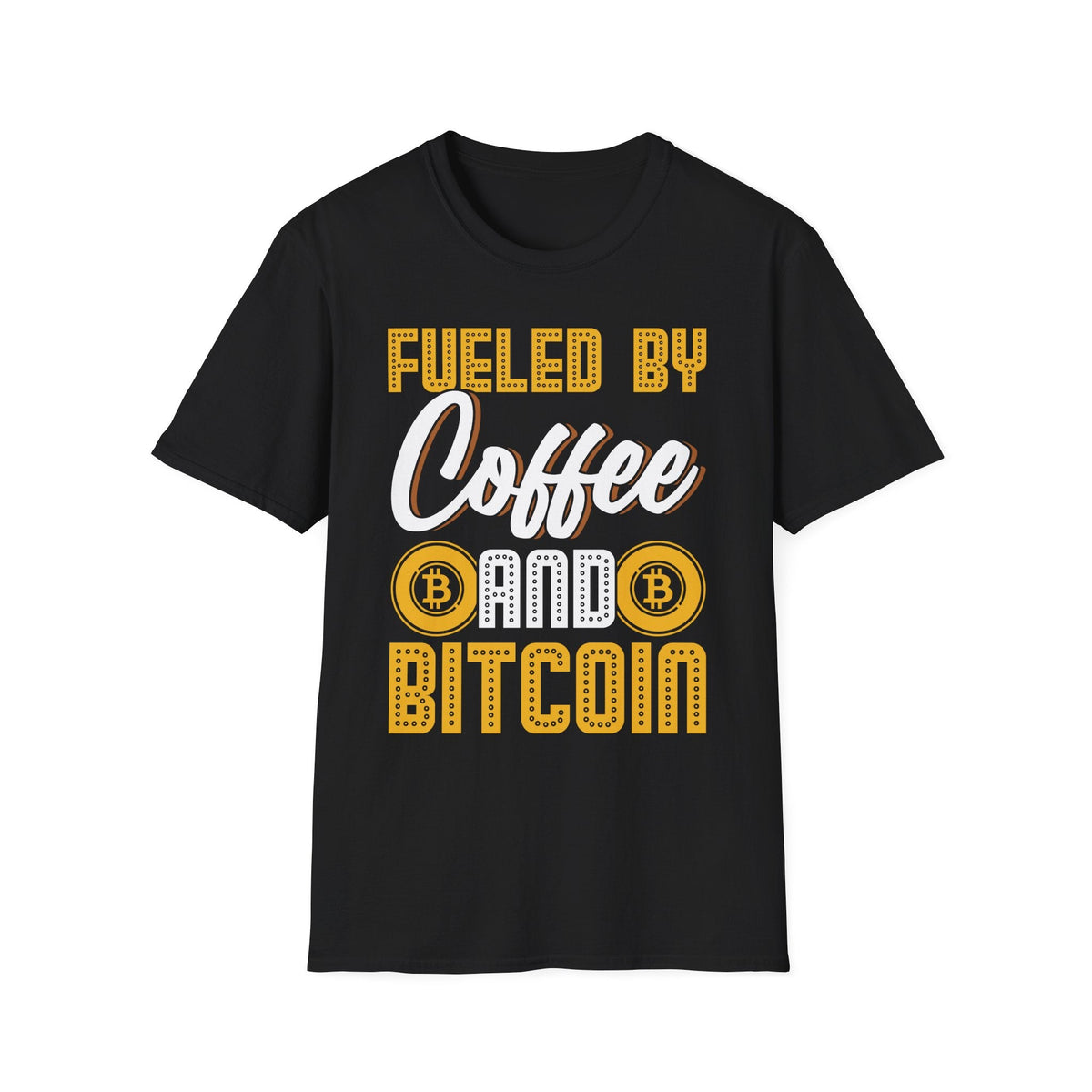 Fueled by Coffee and Bitcoin Crypto T-Shirt – Cryptocurrency Shirt for Enthusiasts, Traders, and Meme Lovers