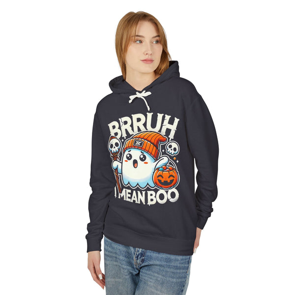 Funny Ghost Halloween Hoodie - 'Brruh I Mean Boo' Cute Ghost Graphic Sweatshirt - Cozy Halloween Sweatshirt for Men and