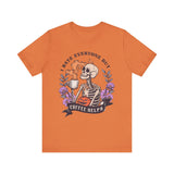 Funny Halloween Skeleton Shirt - 'I Hate Everyone But Coffee Helps' Spooky Coffee Lover Tee