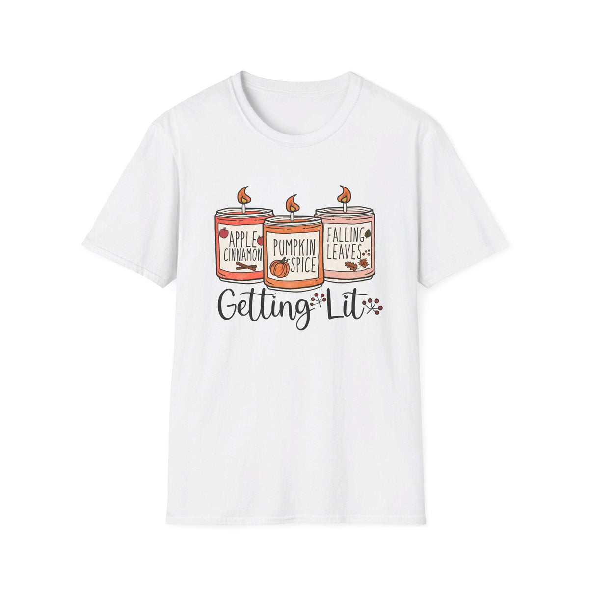 Getting Lit Fall Candles T-Shirt - Funny Autumn Graphic Tee - Cozy Seasonal Scents Shirt - Cute Fall Season Top -