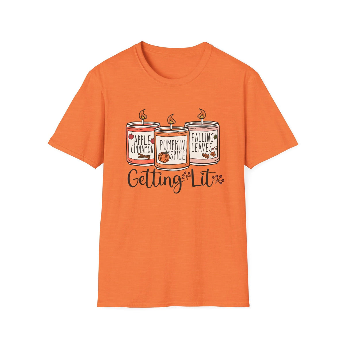 Getting Lit Fall Candles T-Shirt - Funny Autumn Graphic Tee - Cozy Seasonal Scents Shirt - Cute Fall Season Top -