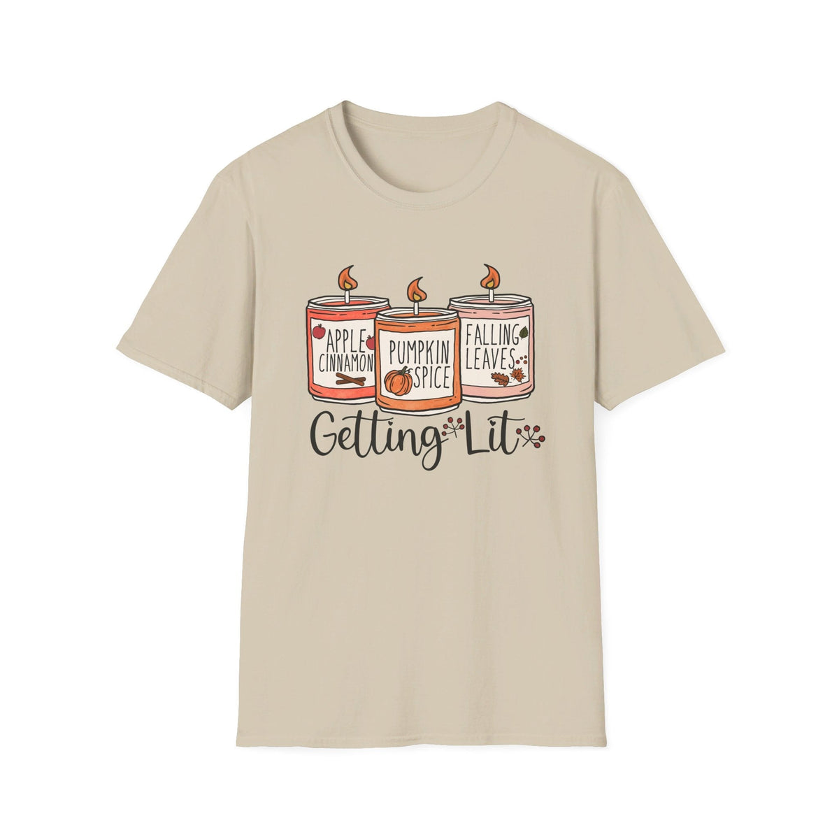 Getting Lit Fall Candles T-Shirt - Funny Autumn Graphic Tee - Cozy Seasonal Scents Shirt - Cute Fall Season Top -