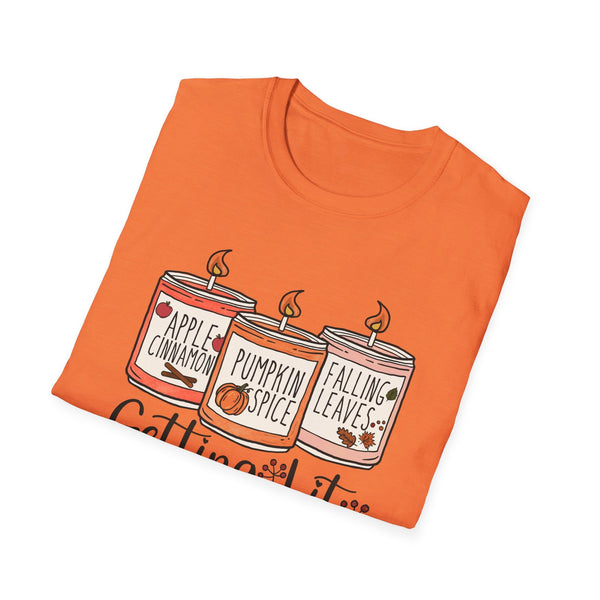 Getting Lit Fall Candles T-Shirt - Funny Autumn Graphic Tee - Cozy Seasonal Scents Shirt - Cute Fall Season Top - Humorous Fall Apparel