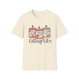 Getting Lit Fall Candles T-Shirt - Funny Autumn Graphic Tee - Cozy Seasonal Scents Shirt - Cute Fall Season Top - Humorous Fall Apparel