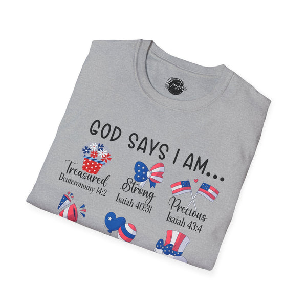 God Says I Am - 4th of July shirt, USA flag shirt, Red white blue tee, Patriotic - t-shirt, American pride tee