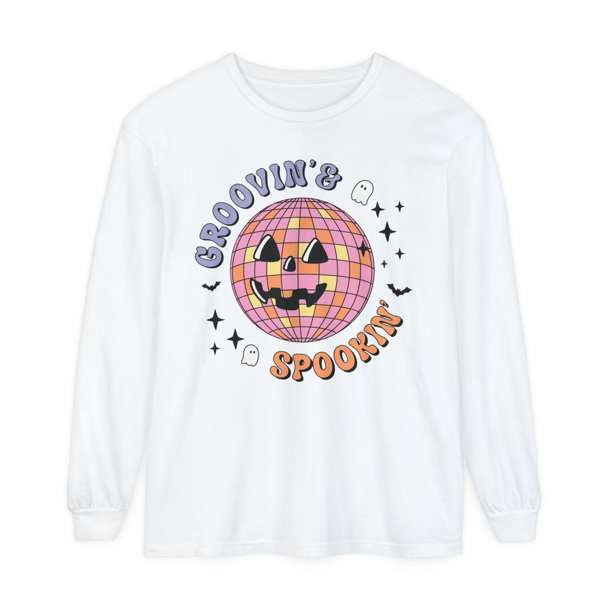 Groovin' & Spookin' - Retro Halloween Disco Ball Graphic Long Sleeve T-Shirt