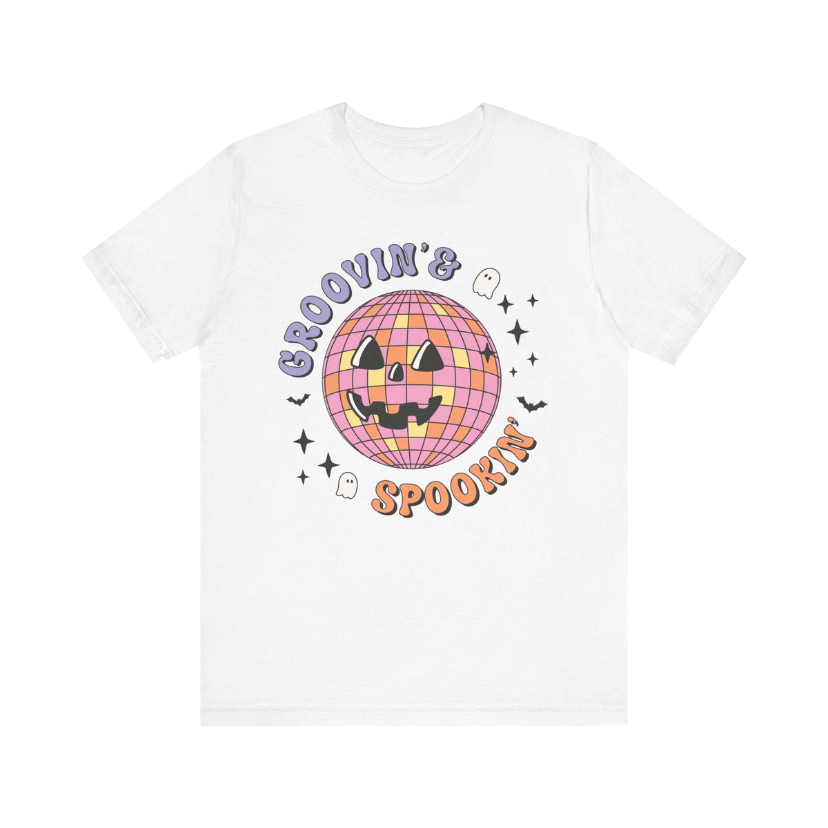 Groovin' & Spookin' - Retro Halloween Disco Ball Graphic T-Shirt