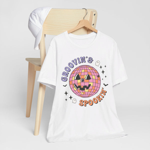 Groovin' & Spookin' - Retro Halloween Disco Ball Graphic T-Shirt