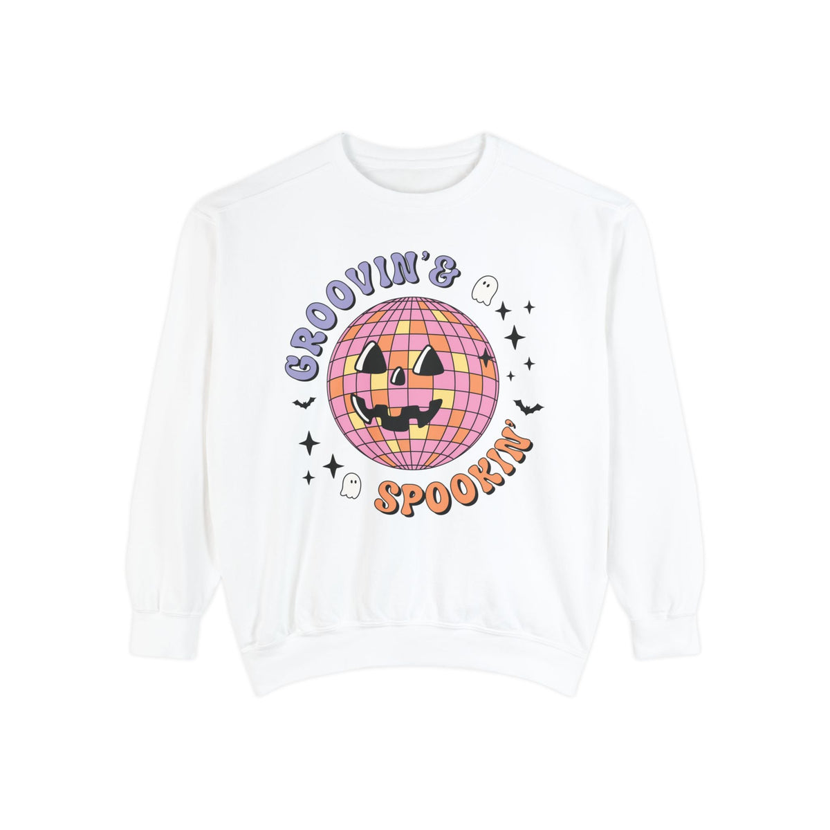 Groovin' & Spookin' - Retro Halloween Disco Ball Graphic T-Sweatshirt