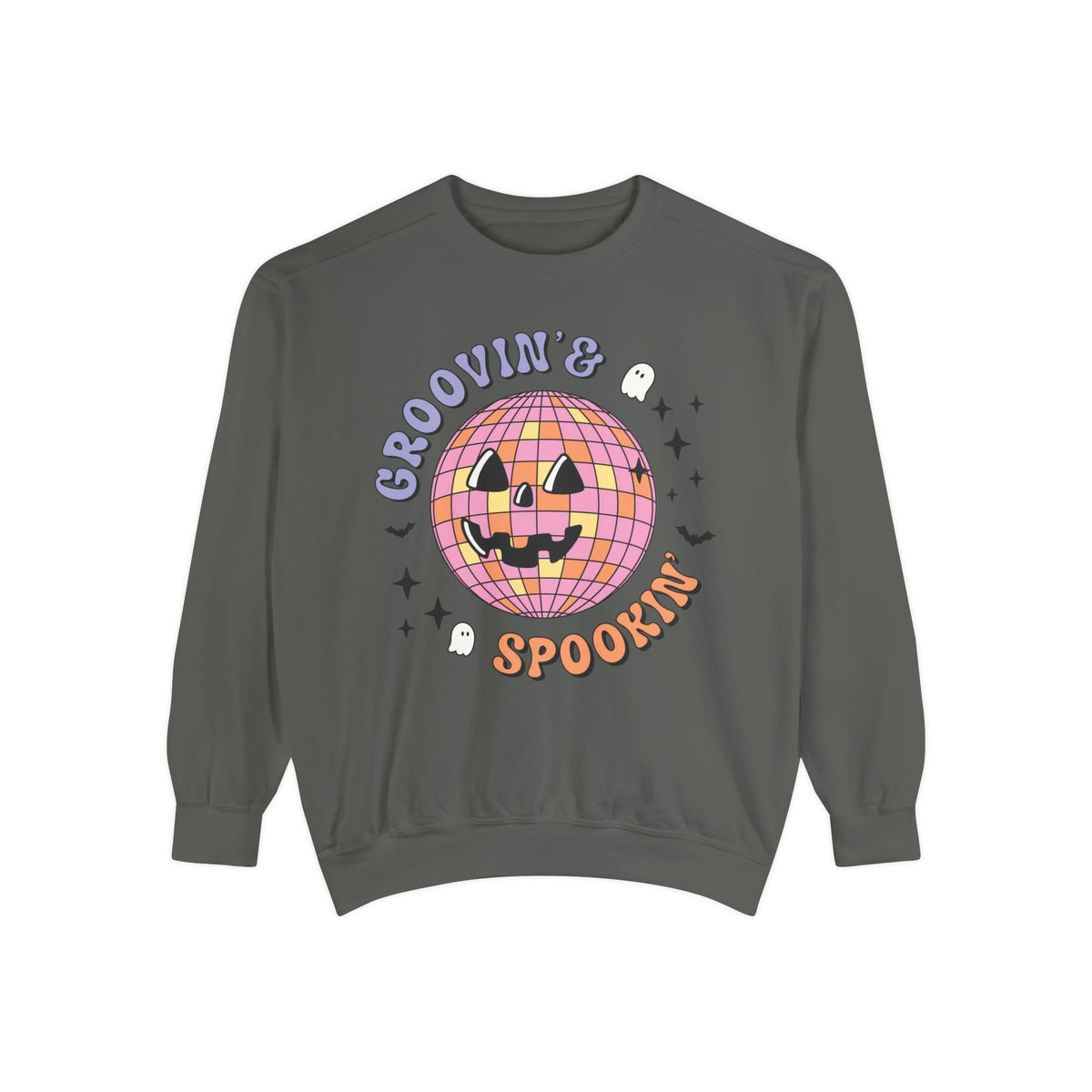 Groovin' & Spookin' - Retro Halloween Disco Ball Graphic T-Sweatshirt