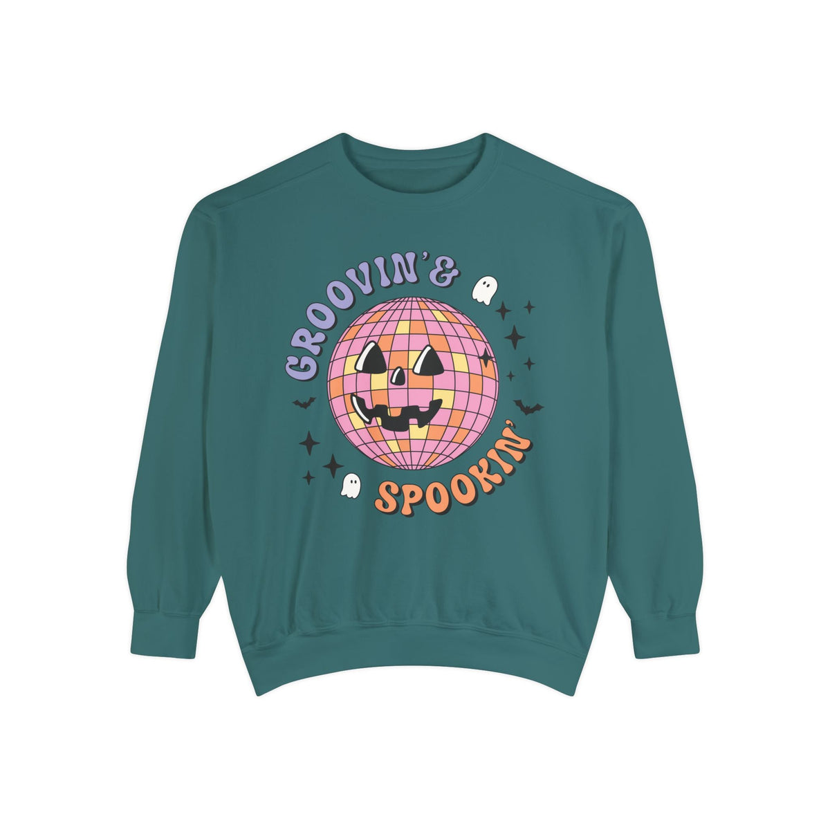 Groovin' & Spookin' - Retro Halloween Disco Ball Graphic T-Sweatshirt