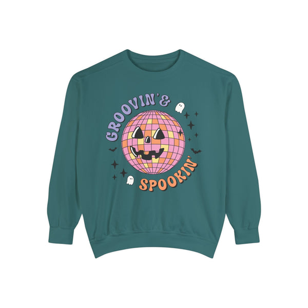 Groovin' & Spookin' - Retro Halloween Disco Ball Graphic T-Sweatshirt