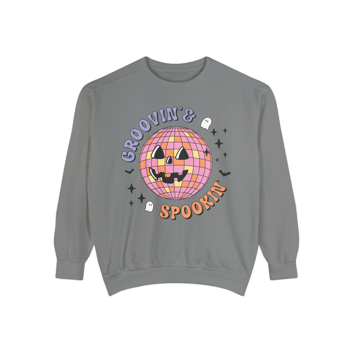 Groovin' & Spookin' - Retro Halloween Disco Ball Graphic T-Sweatshirt