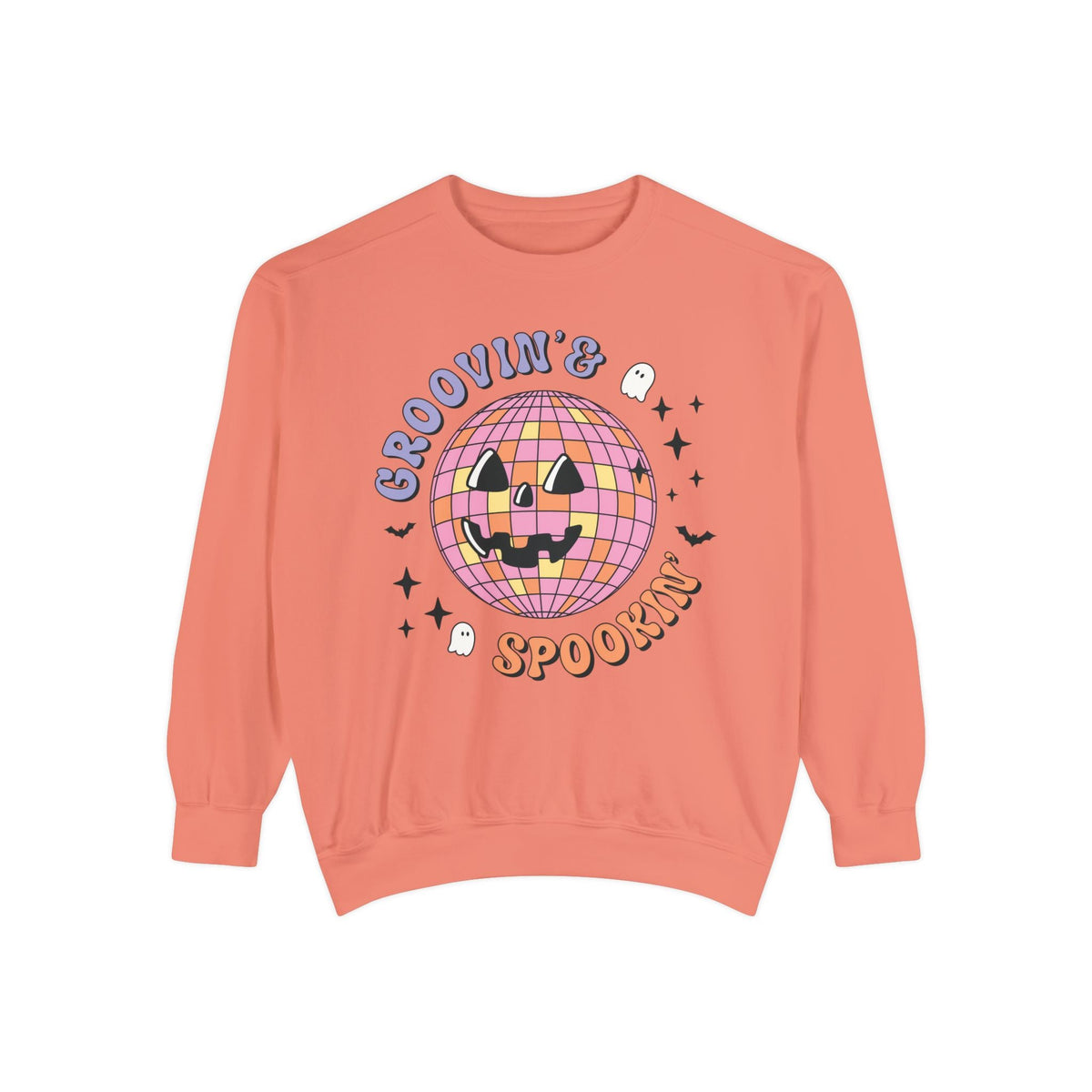 Groovin' & Spookin' - Retro Halloween Disco Ball Graphic T-Sweatshirt