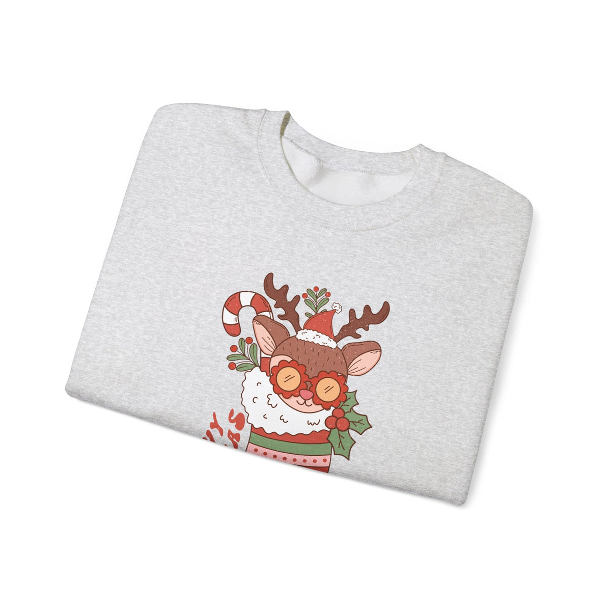 Groovy Christmas Stocking Crewneck Sweatshirt - Cute Reindeer Christmas Sweater - Holiday Cheer