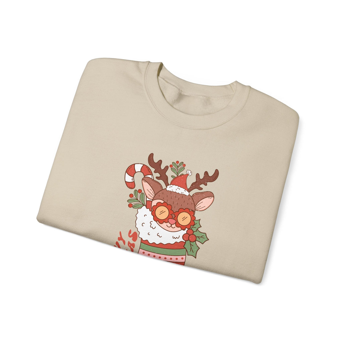 Groovy Christmas Stocking Crewneck Sweatshirt - Cute Reindeer Christmas Sweater - Holiday Cheer