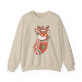 Groovy Christmas Stocking Crewneck Sweatshirt - Cute Reindeer Christmas Sweater - Holiday Cheer