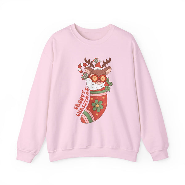 Groovy Christmas Stocking Crewneck Sweatshirt - Cute Reindeer Christmas Sweater - Holiday Cheer